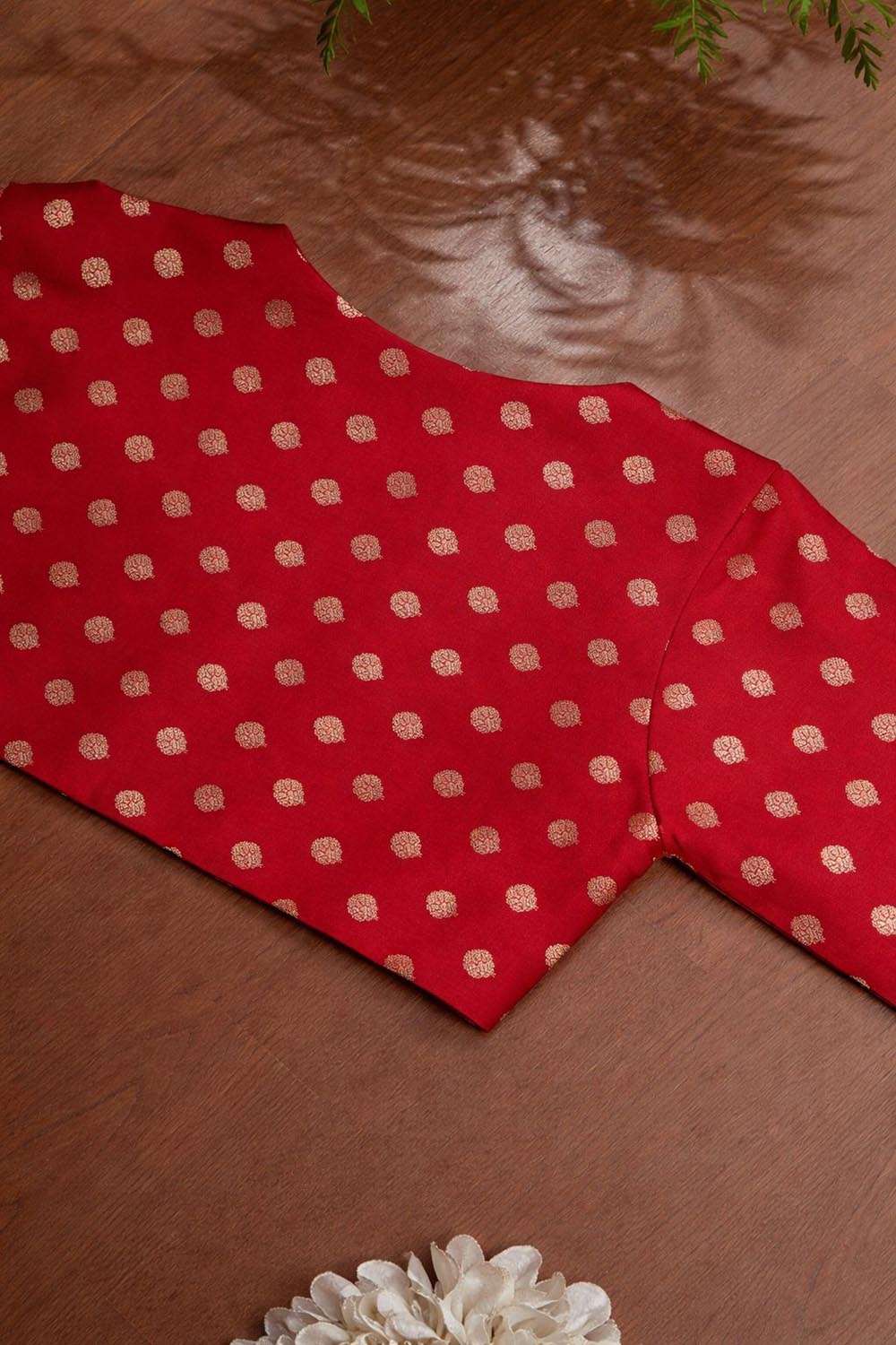 Elegant Red Banarasi Silk Small Booti Design Blouse - Luxurion World
