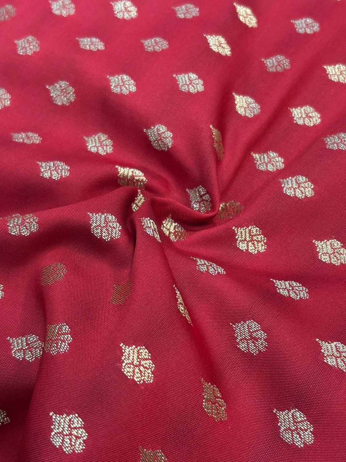 Red Banarasi Silk Small Booti Design Fabric ( 1 Mtr ) - Luxurion World