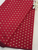 Red Banarasi Silk Small Booti Design Fabric ( 1 Mtr ) - Luxurion World