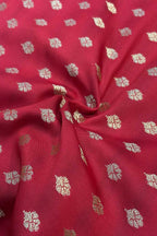 Red Banarasi Silk Small Booti Design Fabric ( 1 Mtr ) - Luxurion World