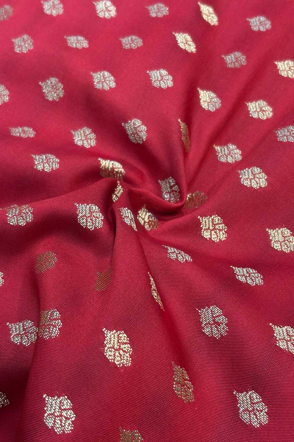 Red Banarasi Silk Small Booti Design Fabric ( 1 Mtr ) - Luxurion World