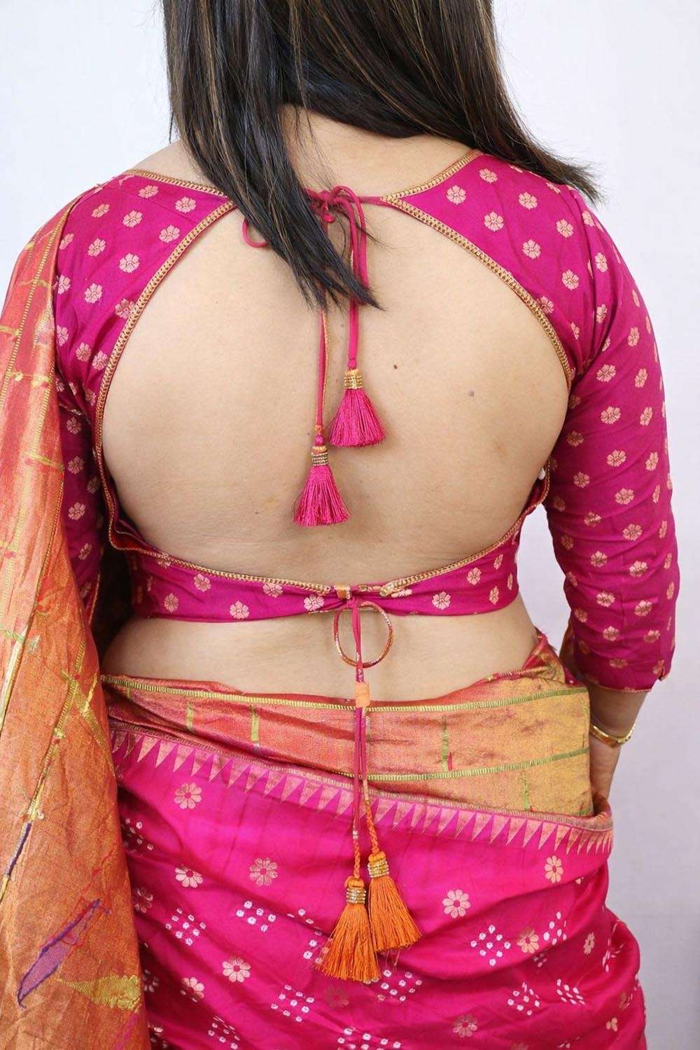 Stunning Pink Banarasi Silk Small Booti Design Blouse - Luxurion World