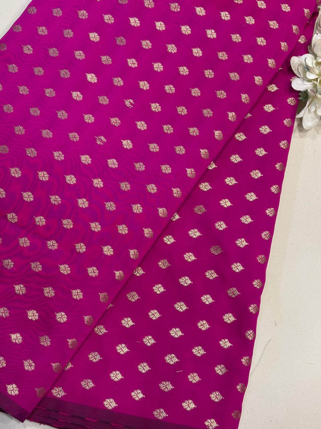 Pretty Pink Banarasi Silk Small Booti Design Fabric ( 1 Mtr ) - Luxurion World