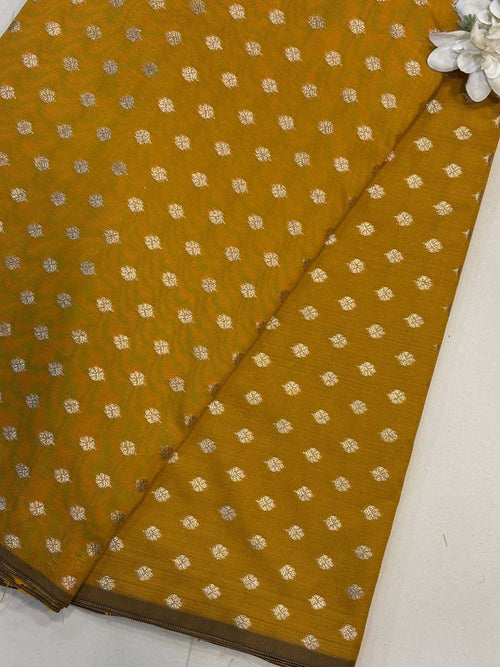 Mustard Yellow Banarasi Silk Small Booti Design Fabric ( 1 Mtr ) - Luxurion World
