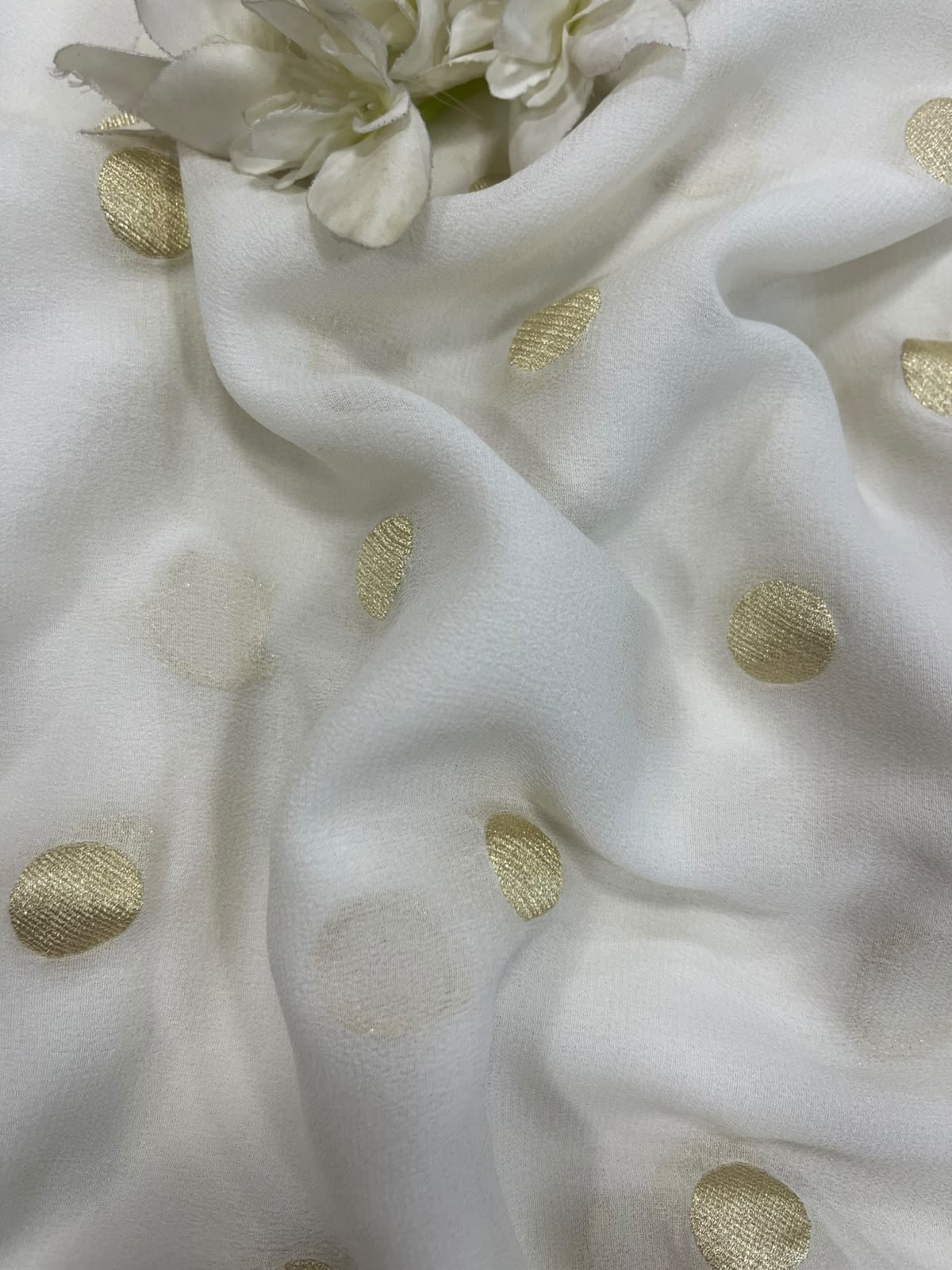 Dyeable Banarasi Handloom Pure Georgette Fabric Polka Dot ( 1 Mtr )