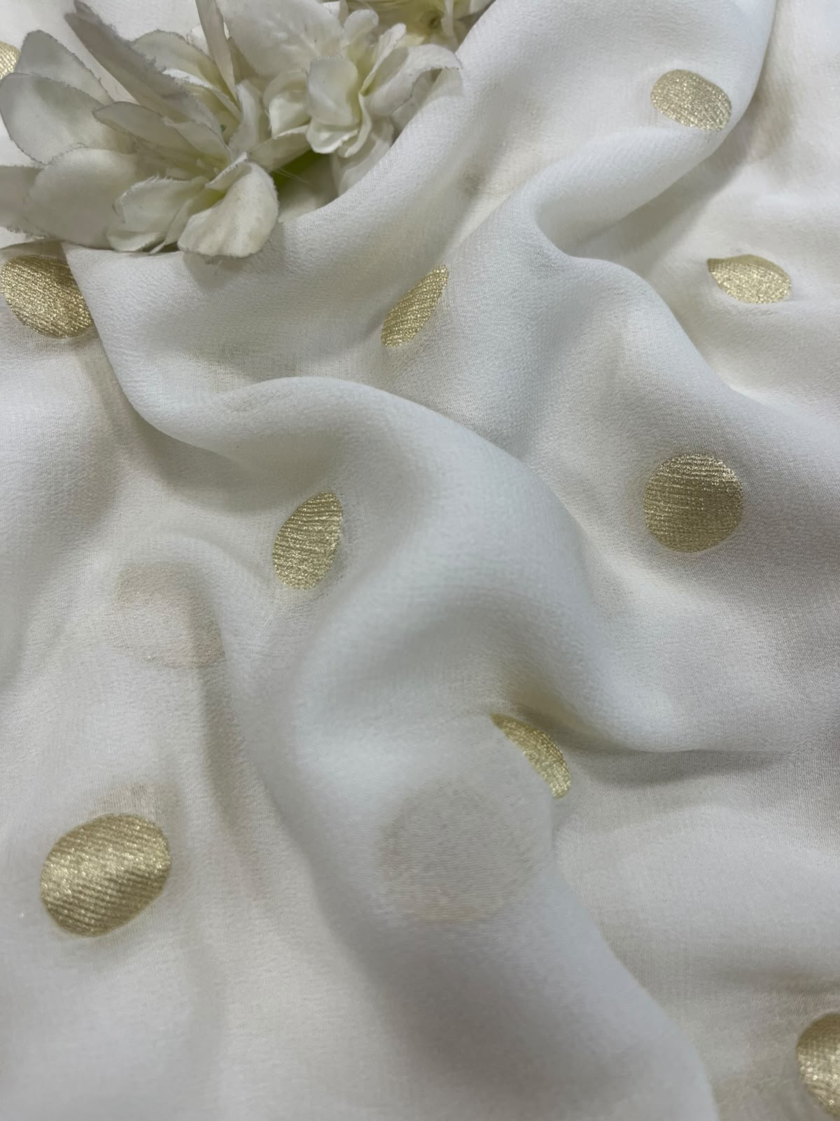 Dyeable Banarasi Handloom Pure Georgette Fabric Polka Dot ( 1 Mtr )
