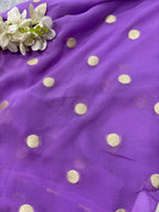 Lavender Banarasi Handloom Pure Georgette Fabric Polka Dot ( 2.5 Mtr )