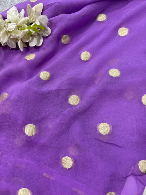 Lavender Banarasi Handloom Pure Georgette Fabric Polka Dot ( 2.5 Mtr )