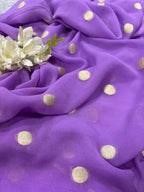 Lavender Banarasi Handloom Pure Georgette Fabric Polka Dot ( 2.5 Mtr )