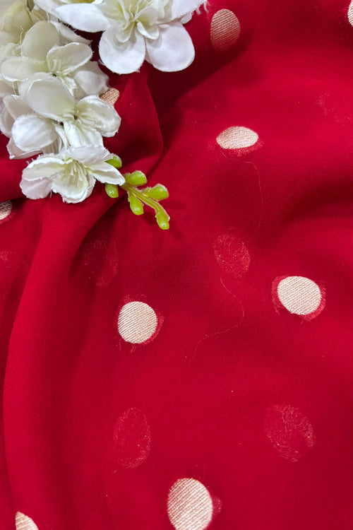 Red Banarasi Georgette Flower Design Fabric  - Luxurion World