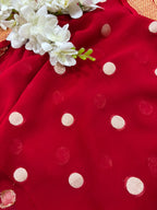 Red Banarasi Handloom Pure Georgette Fabric Polka Dot ( 2.5 Mtr )
