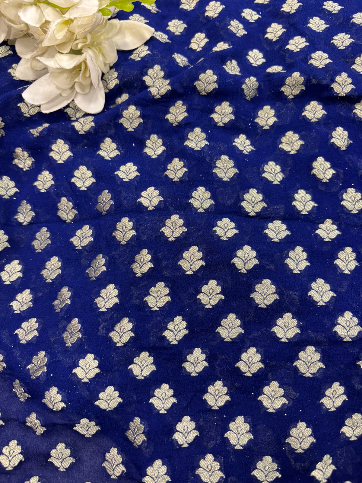 Blue Banarasi Handloom Pure Georgette Fabric ( 2.5 Mtr )
