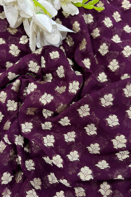 Wine Banarasi Georgette Flower Design Fabric  - Luxurion World