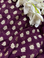 Wine Banarasi Handloom Pure Georgette Fabric ( 2.5 Mtr )