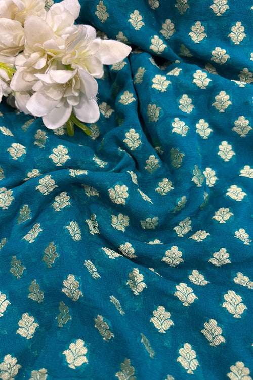 Blue Banarasi Georgette Flower Design Fabric  - Luxurion World
