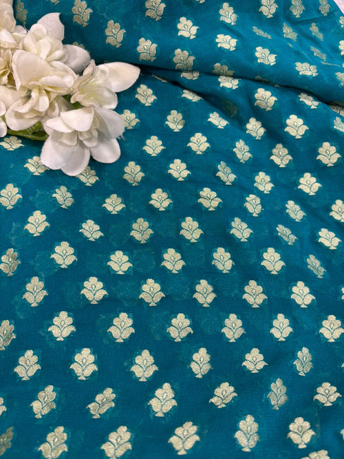 Blue Banarasi Handloom Pure Georgette Fabric ( 2.5 Mtr )