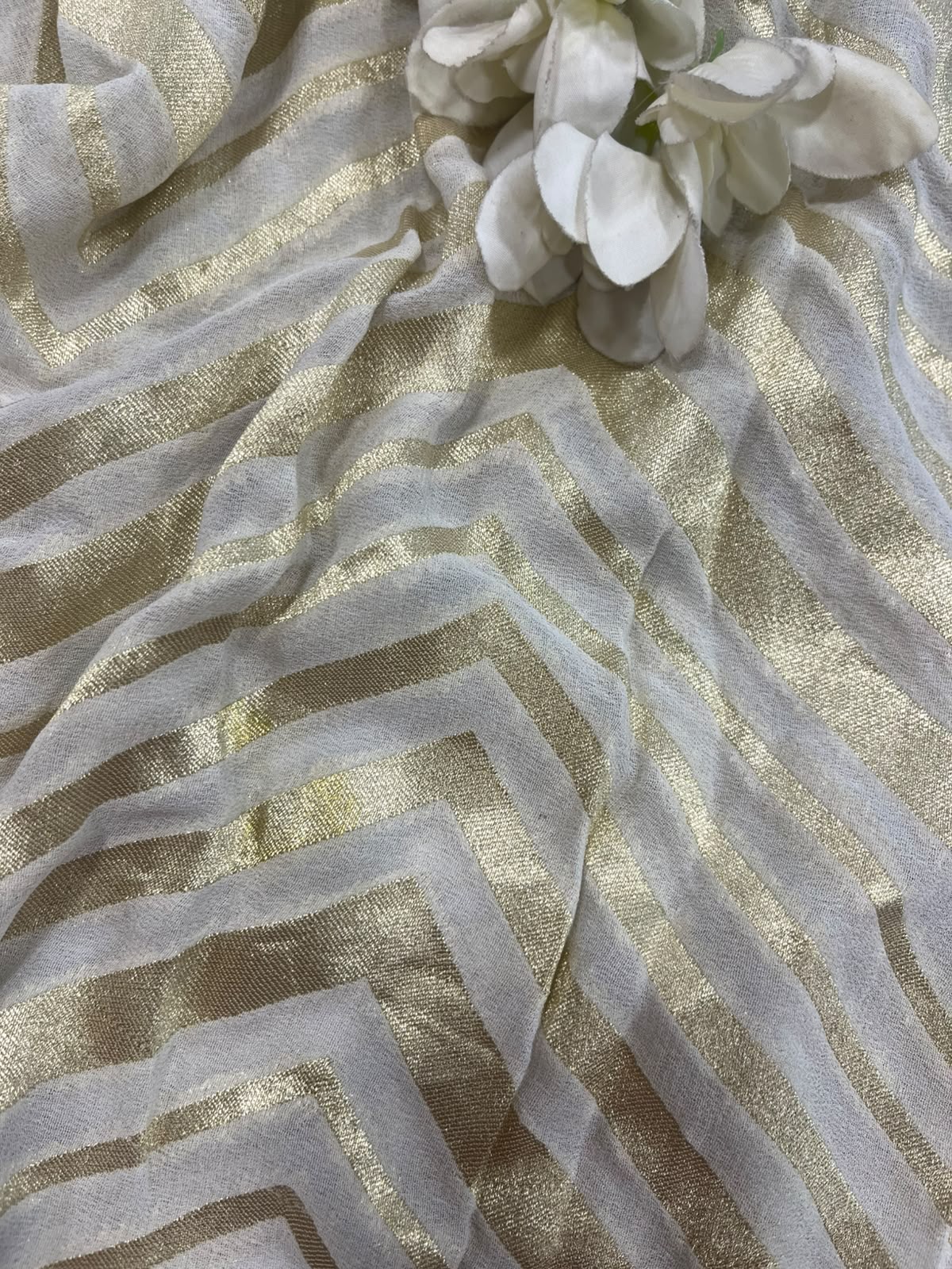 Dyeable Banarasi Handloom Pure Georgette Fabric Zig Zag Design ( 1 Mtr )