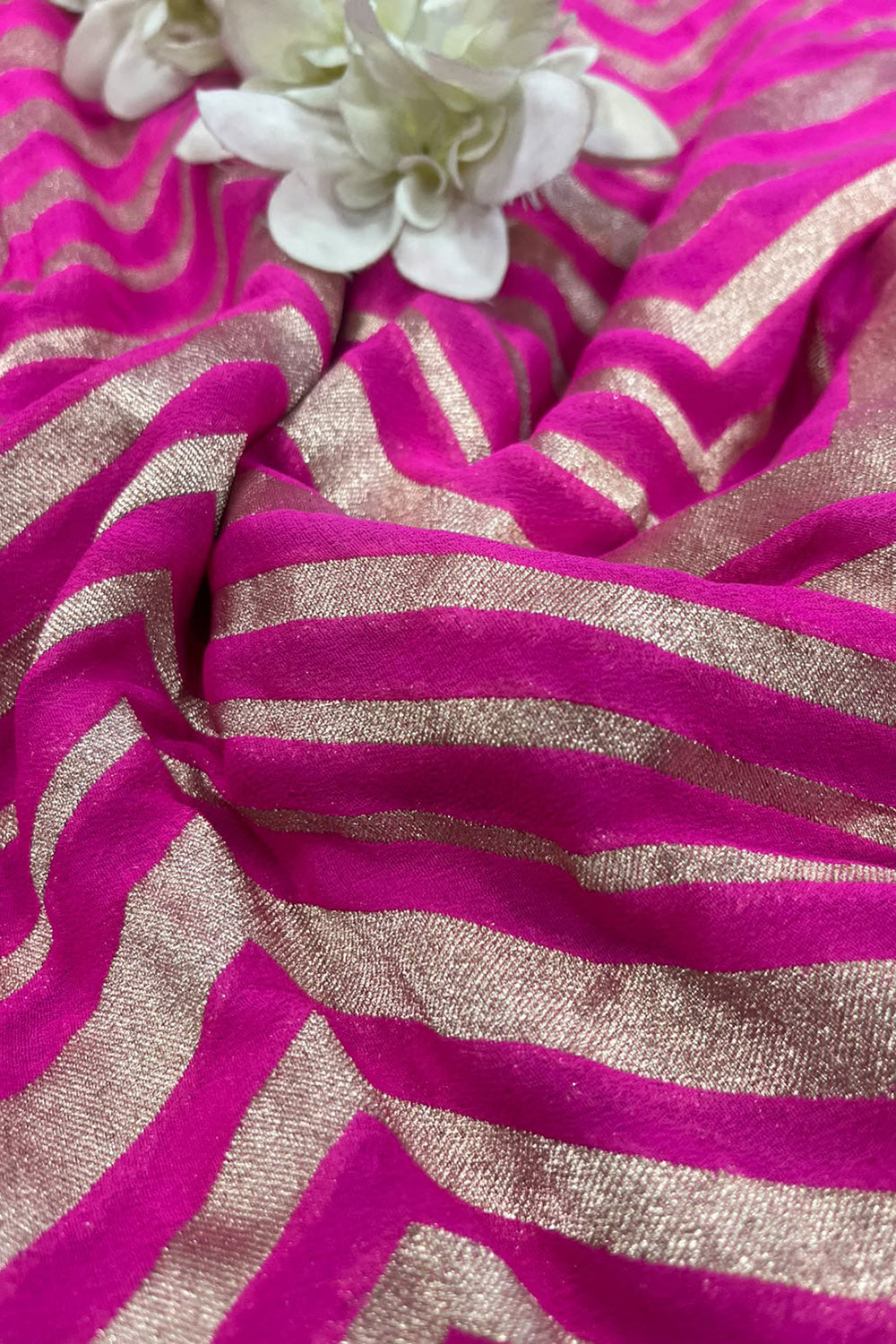 Pink Banarasi Georgette Flower Design Fabric  - Luxurion World