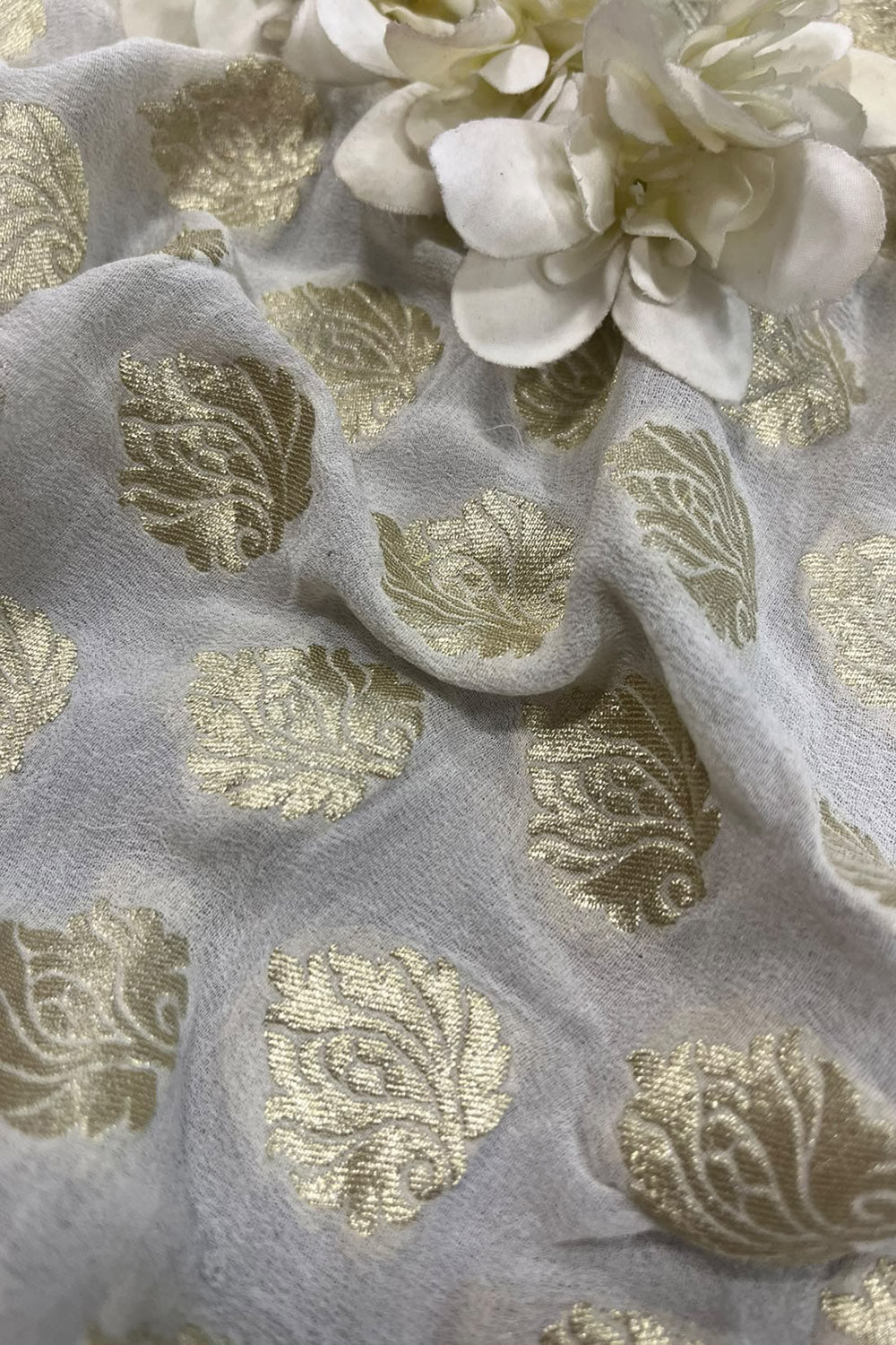 Dyeable Banarasi Georgette Flower Design Fabric  - Luxurion World