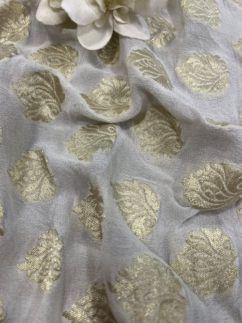 Dyeable Banarasi Handloom Pure Georgette Fabric ( 1 Mtr )