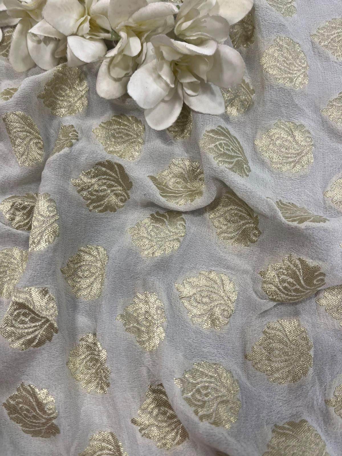 Dyeable Banarasi Handloom Pure Georgette Fabric ( 1 Mtr )