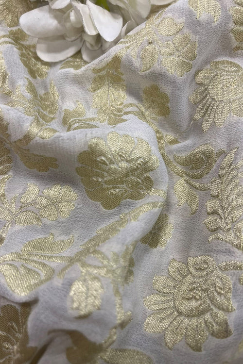 Dyeable Banarasi Georgette Flower Design Fabric  - Luxurion World