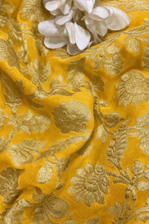 Yellow Banarasi Georgette Flower Design Fabric  - Luxurion World