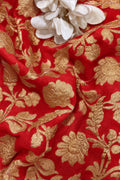 Red Banarasi Georgette Flower Design Fabric  - Luxurion World
