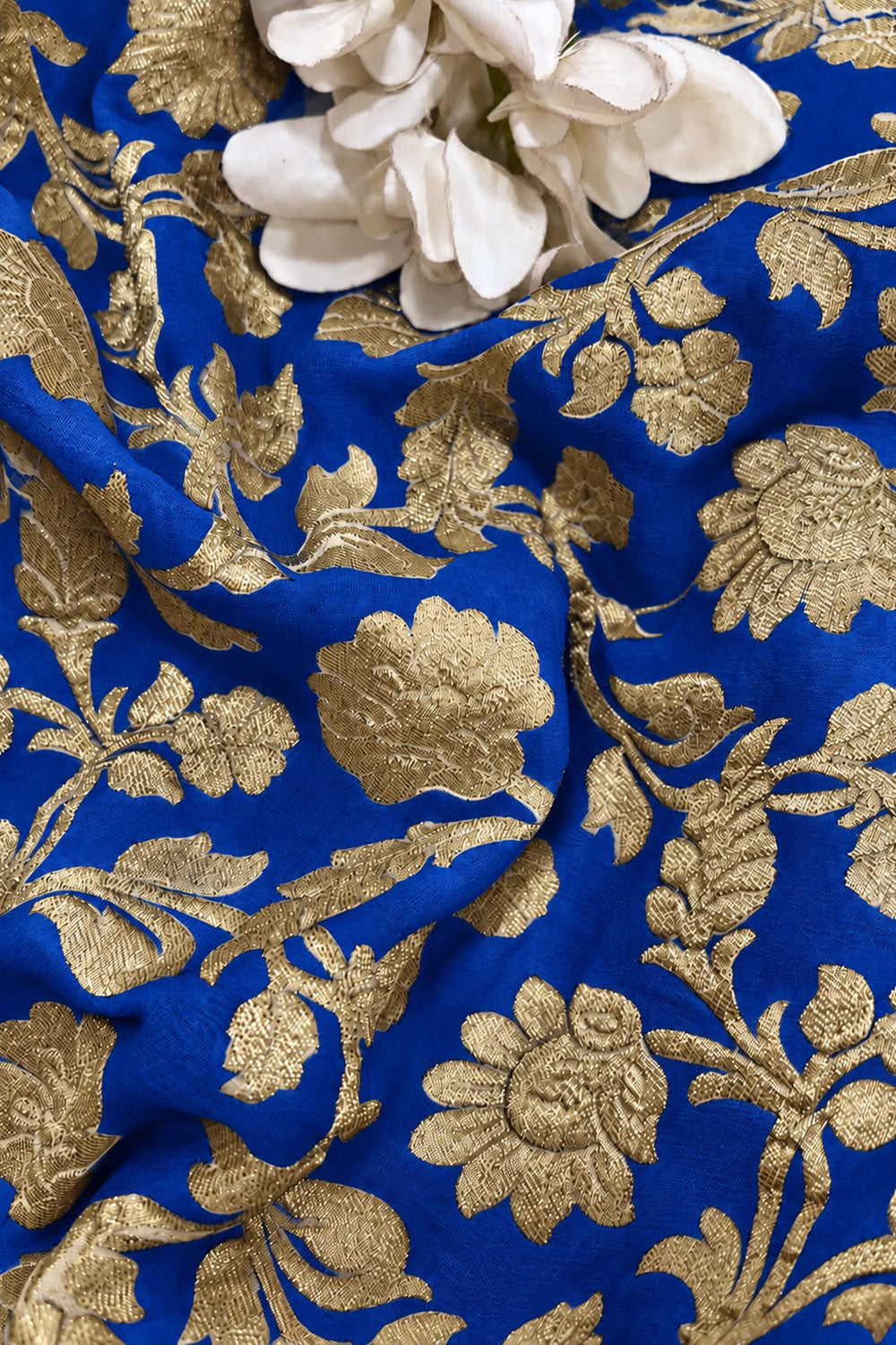 Blue Banarasi Georgette Flower Design Fabric  - Luxurion World