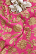 Pink Banarasi Georgette Flower Design Fabric  - Luxurion World