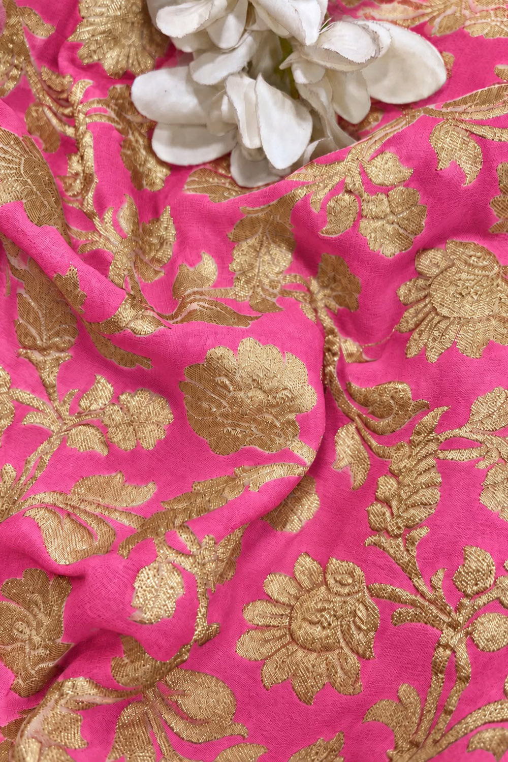 Pink Banarasi Georgette Flower Design Fabric  - Luxurion World