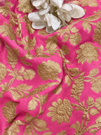 Pink Banarasi Handloom Pure Georgette Fabric Flower Design ( 1 Mtr )