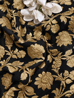 Black Handloom Banarasi Pure Georgette Flower Design Fabric ( 1 Mtr )