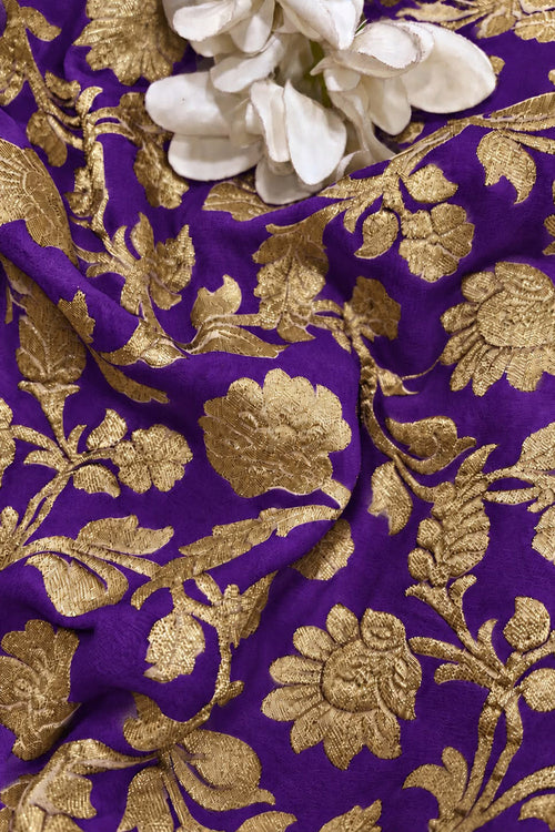 Purple Banarasi Georgette Flower Design Fabric  - Luxurion World