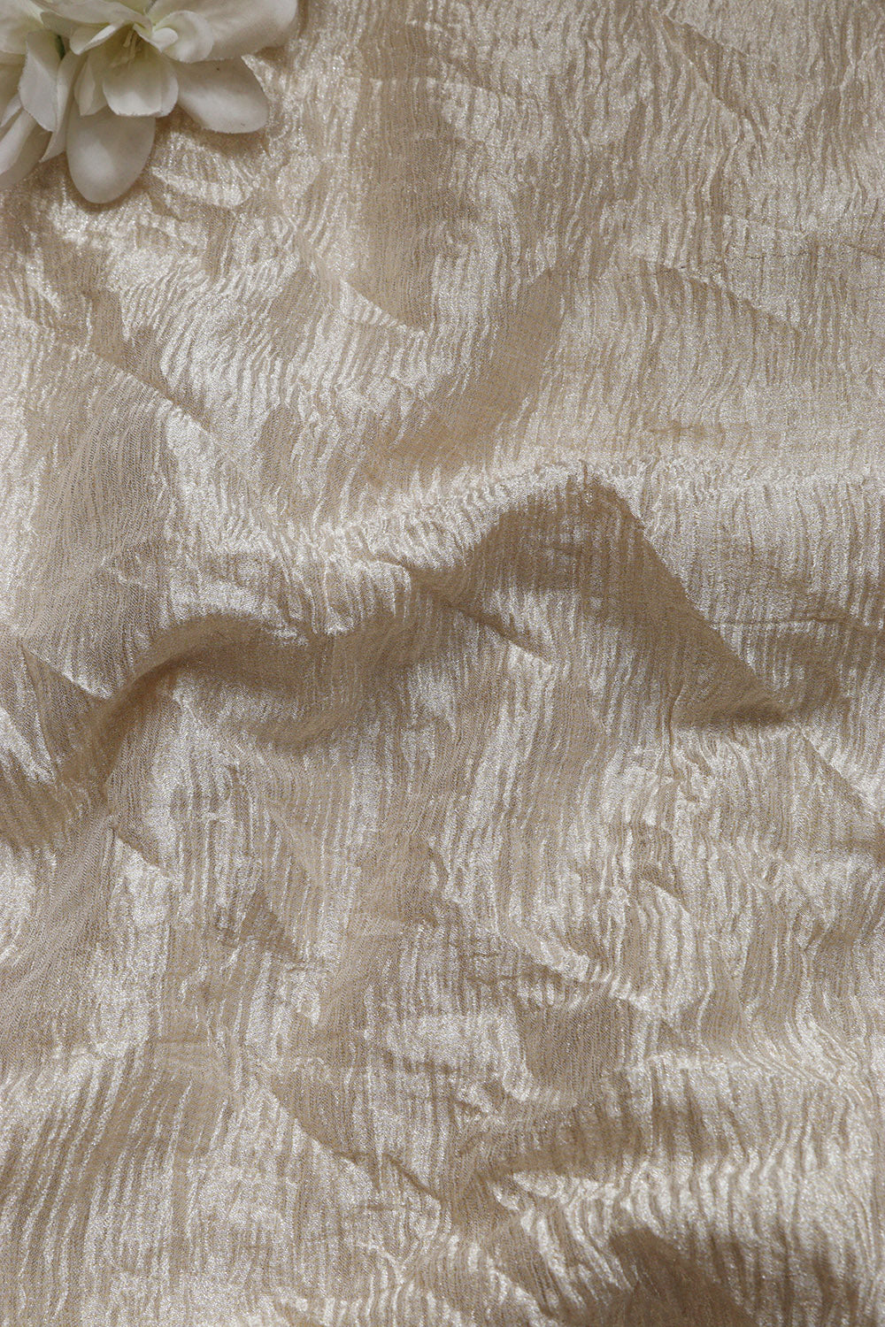 Luxurious Golden Handloom Banarasi Tissue Georgette Silk Crushed Fabric ( 1 Mtr ) - Luxurion World