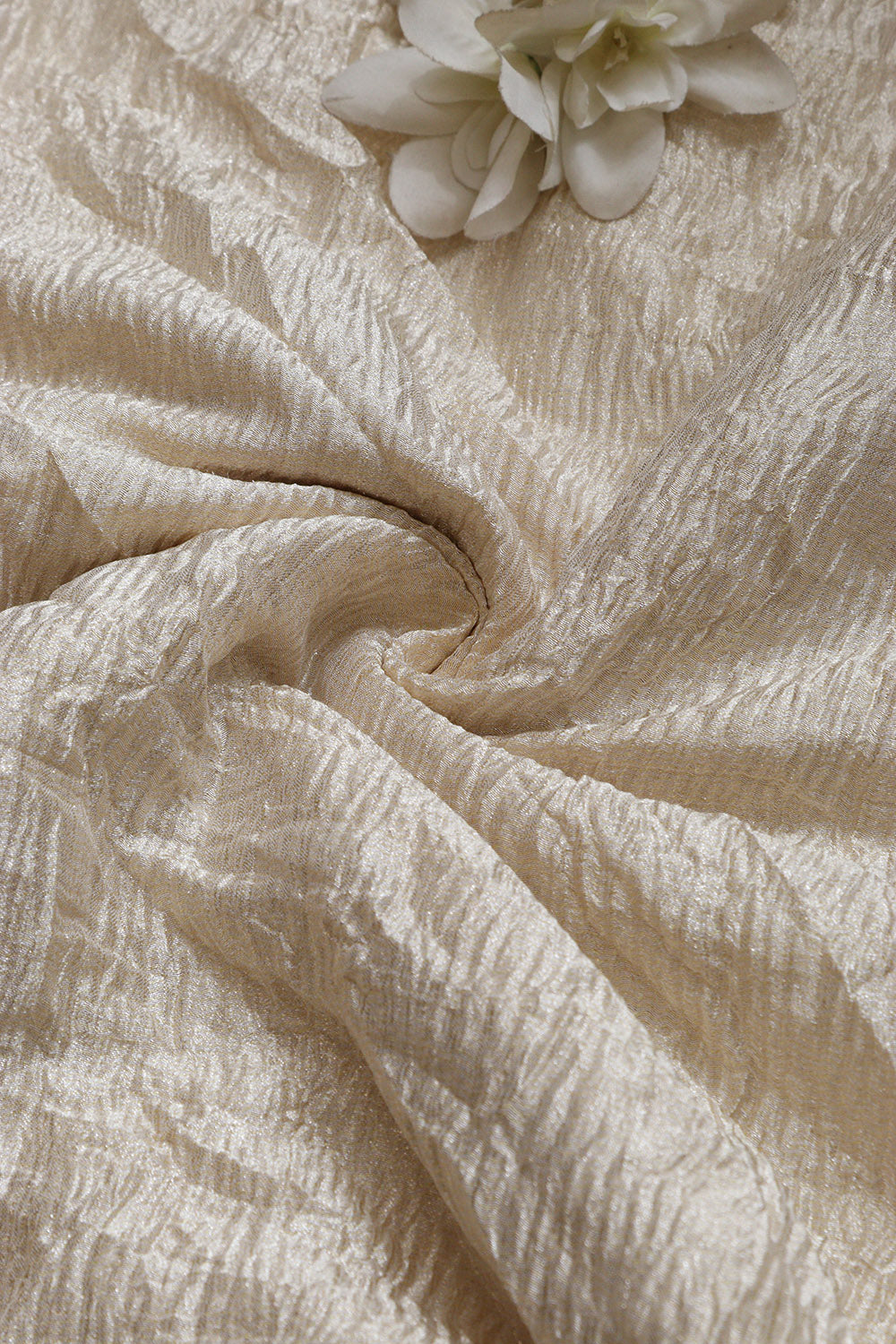 Luxurious Golden Handloom Banarasi Tissue Georgette Silk Crushed Fabric ( 1 Mtr ) - Luxurion World