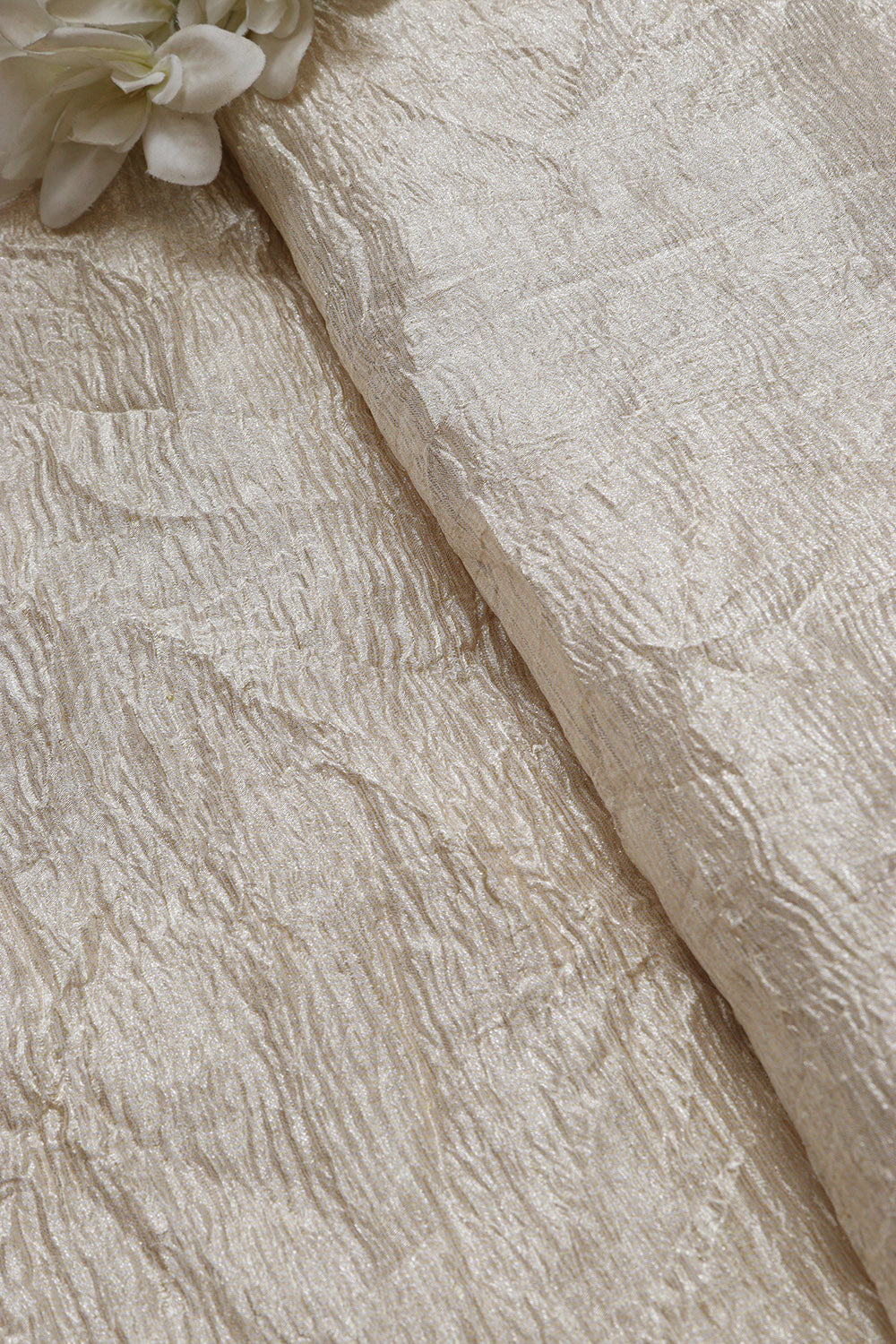 Luxurious Golden Handloom Banarasi Tissue Georgette Silk Crushed Fabric ( 1 Mtr ) - Luxurion World