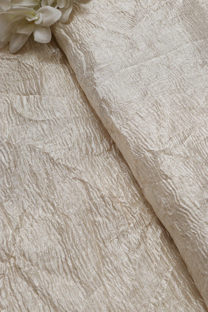 Luxurious Golden Handloom Banarasi Tissue Georgette Silk Crushed Fabric ( 1 Mtr ) - Luxurion World