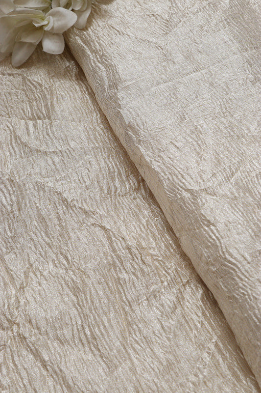 Luxurious Golden Handloom Banarasi Tissue Georgette Silk Crushed Fabric ( 1 Mtr ) - Luxurion World