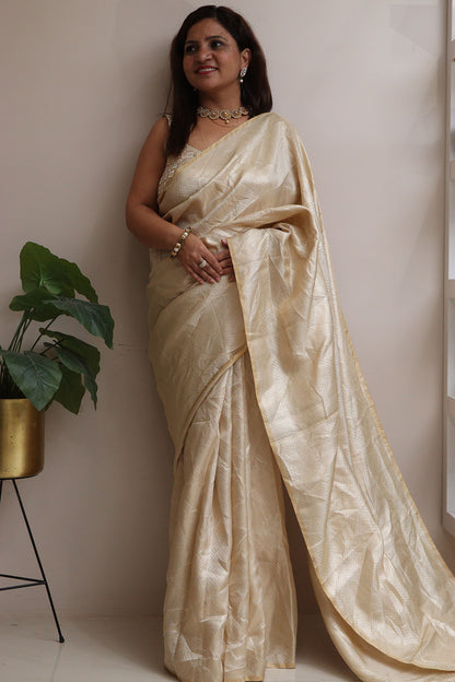 Exquisite Dyeable Handloom Banarasi Pure Moonga Tissue Silk Saree - Luxurion World