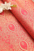 Exquisite Pink Banarasi Kimkhwab Silk Fabric - 1 Mtr Length - Luxurion World