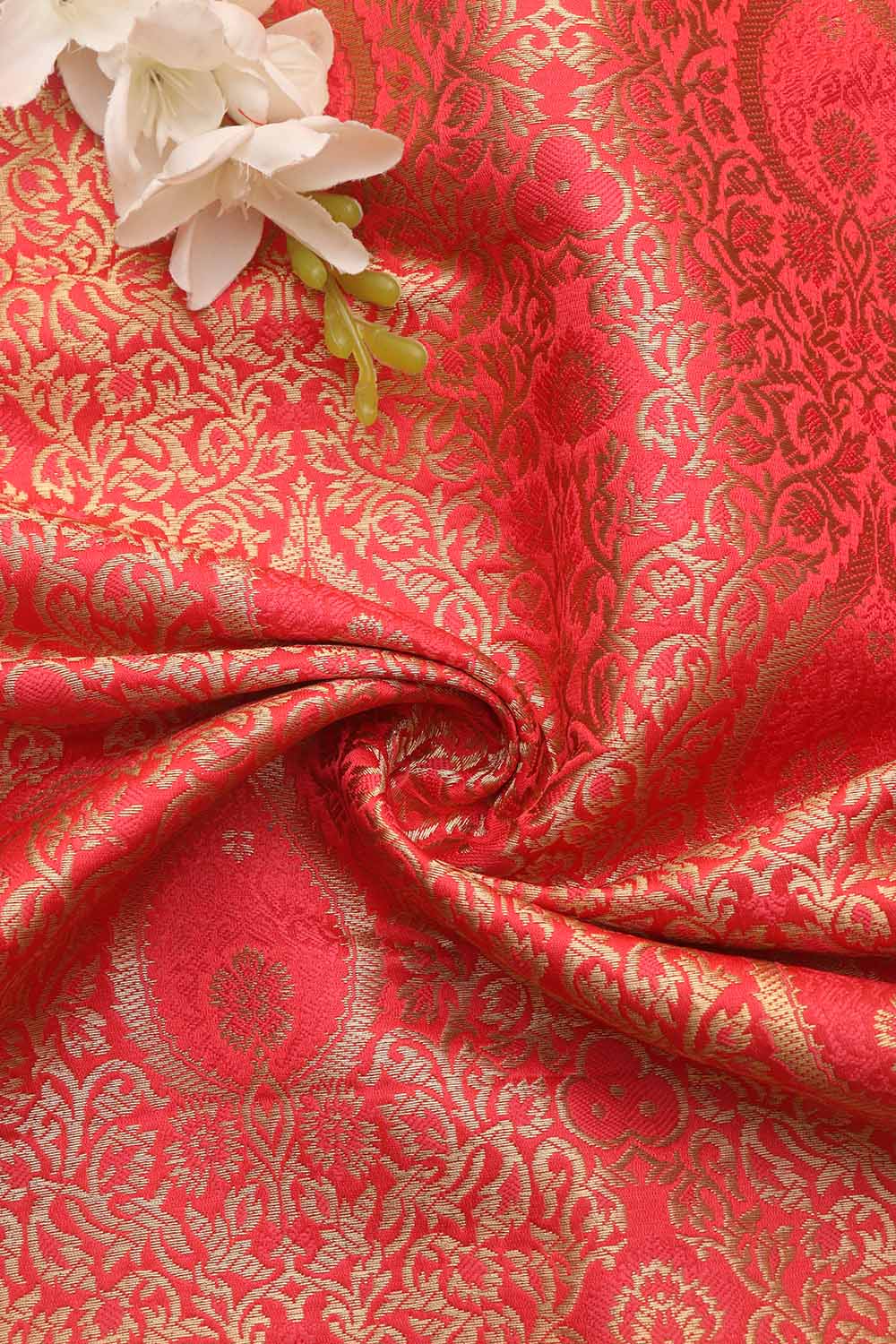 Exquisite Pink Banarasi Kimkhwab Silk Fabric - 1 Mtr Length - Luxurion World