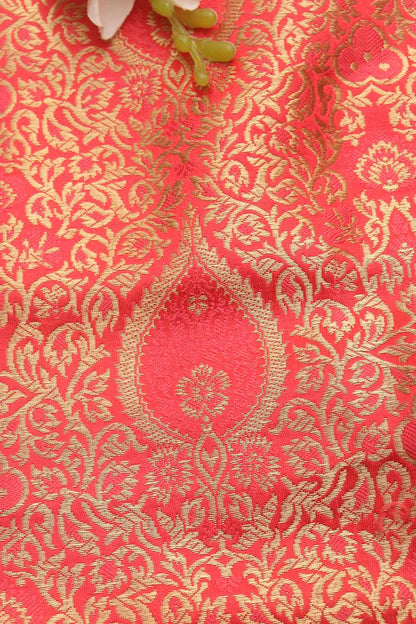 Exquisite Pink Banarasi Kimkhwab Silk Fabric - 1 Mtr Length - Luxurion World