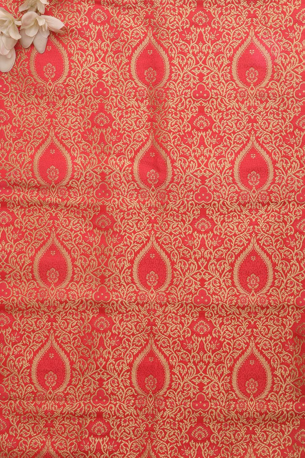 Exquisite Pink Banarasi Kimkhwab Silk Fabric - 1 Mtr Length - Luxurion World
