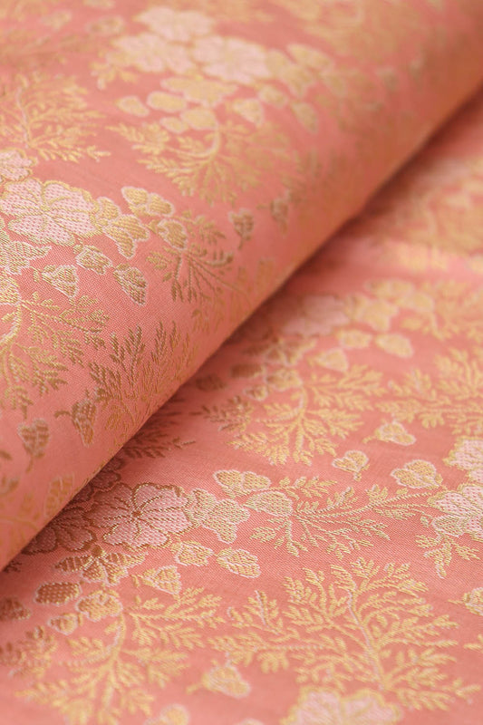 Pink Banarasi Brocade Silk Fabric (  1 Mtr ) - Luxurion World
