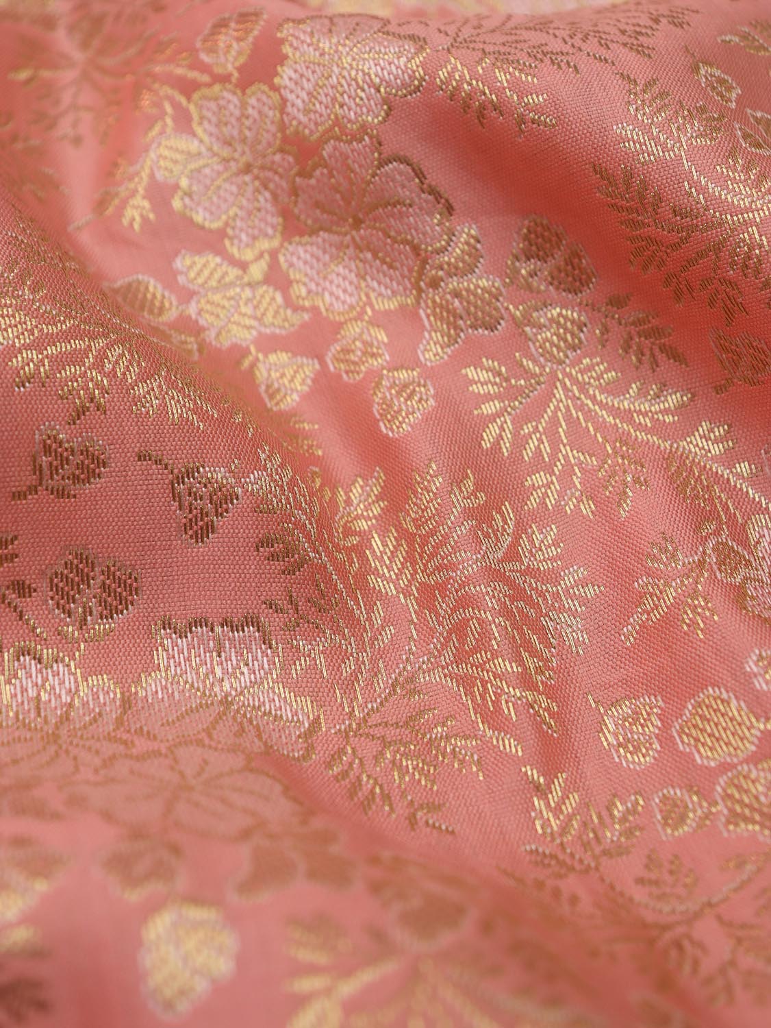 Pink Banarasi Brocade Silk Fabric (  1 Mtr ) - Luxurion World