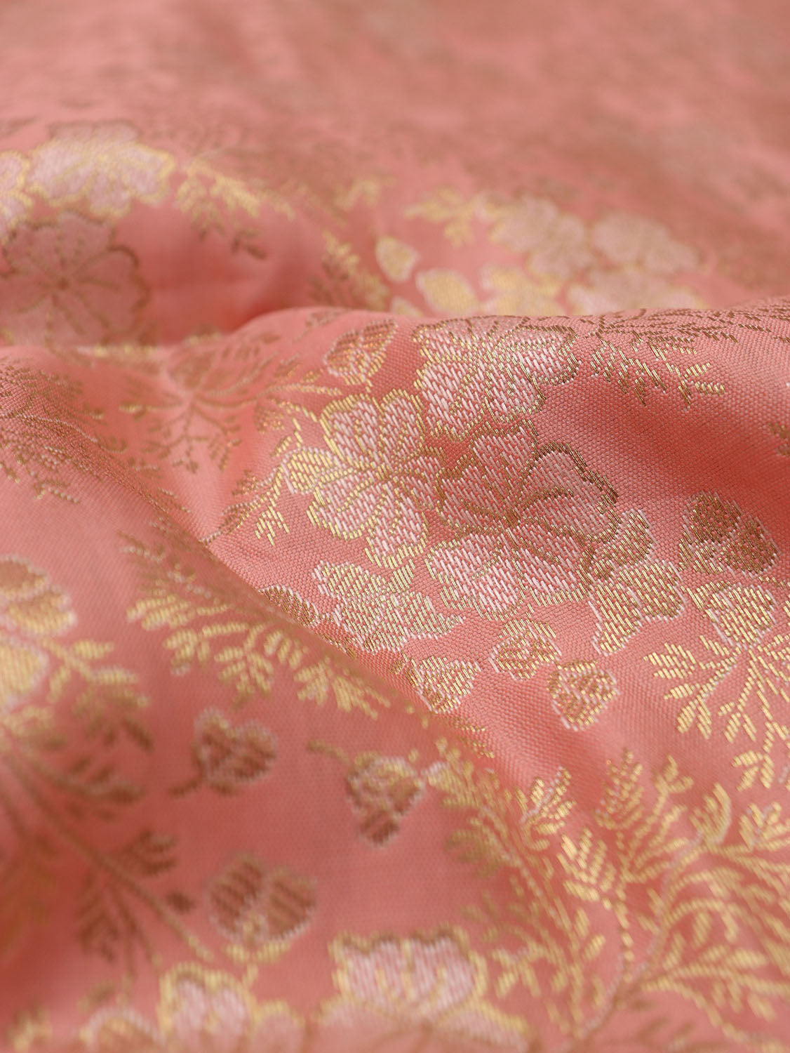 Pink Banarasi Brocade Silk Fabric (  1 Mtr ) - Luxurion World
