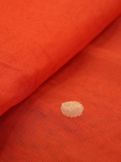 Stunning Orange Banarasi Net Fabric with Intricate Booti Design (1 Mtr) - Luxurion World