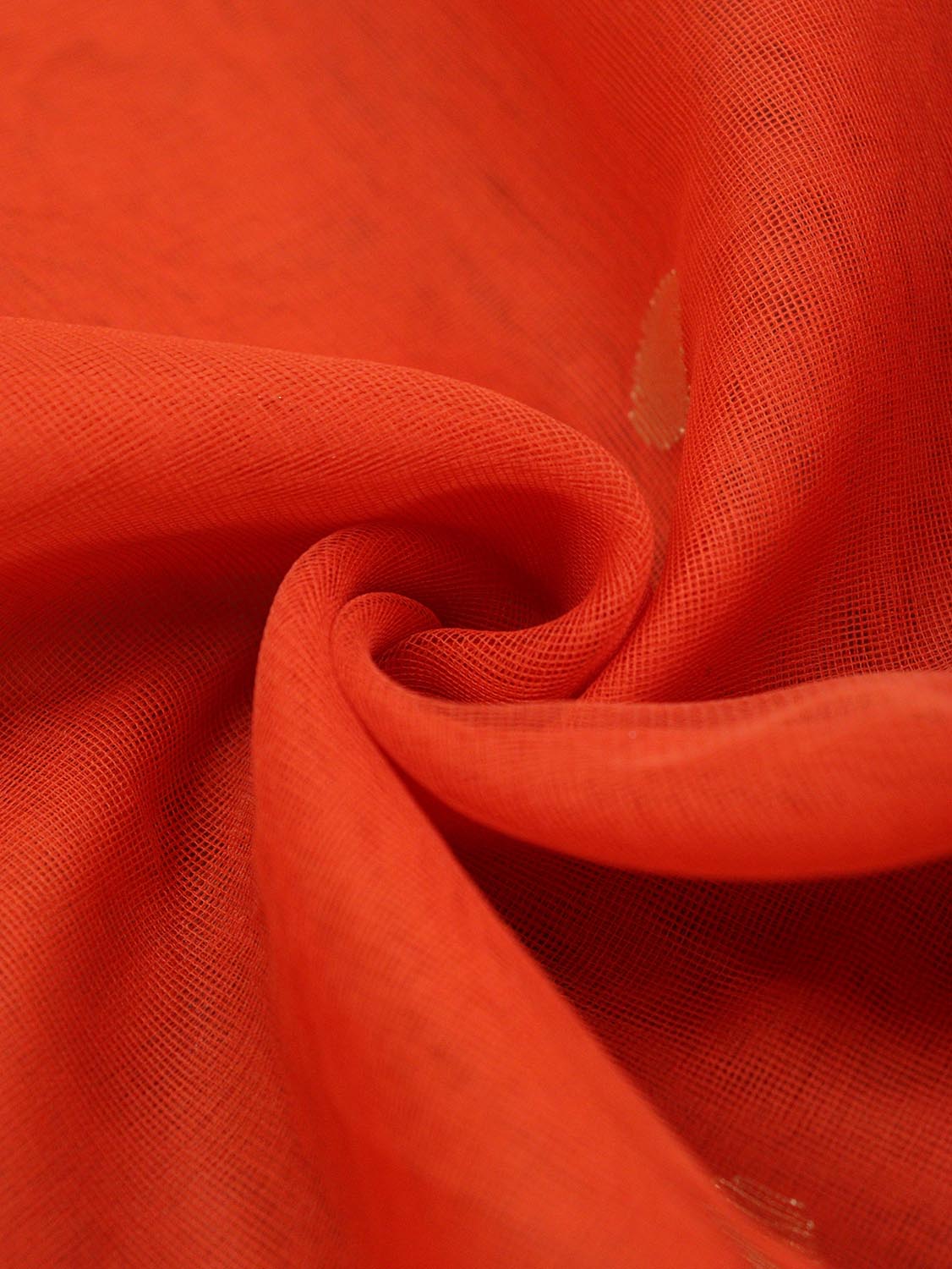 Stunning Orange Banarasi Net Fabric with Intricate Booti Design (1 Mtr) - Luxurion World