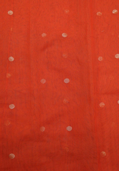 Stunning Orange Banarasi Net Fabric with Intricate Booti Design (1 Mtr) - Luxurion World